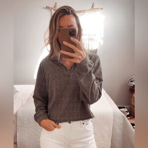 Farah Plaid Button Down Cropped Shirt